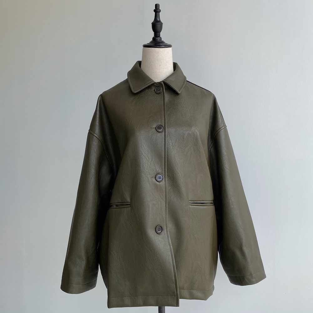 【nokcha original】eco leather over jacket/deep khaki